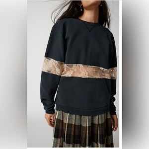 Lace insert crew neck sweatshirt